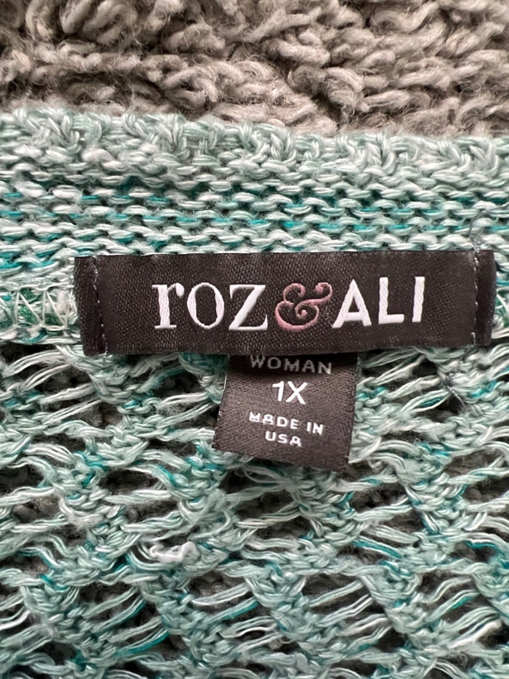 Roz & Ali Light Women’s Aqua Caribbean Open-Knit Short Sleeve Sweater - Size 1X - Picture 3 of 6